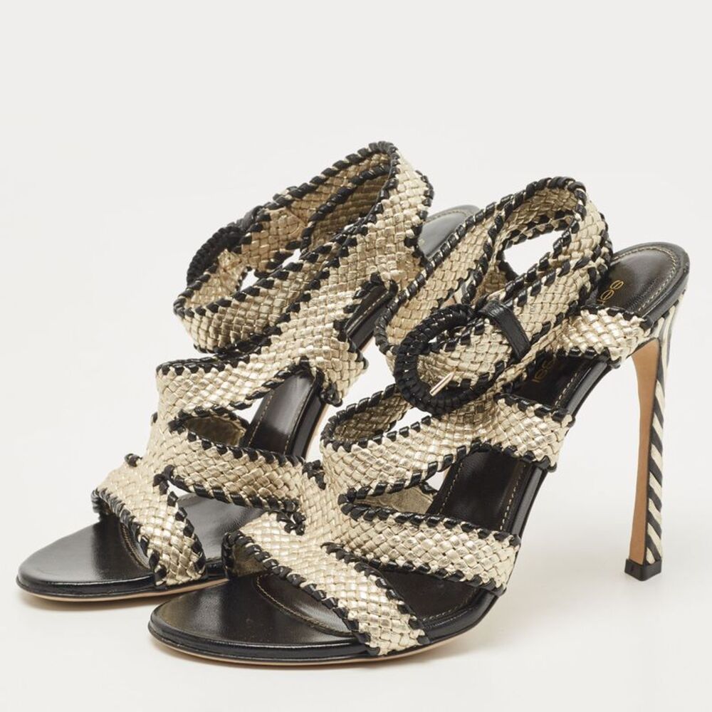 Sergio Rossi Two Tone Woven Leather Ankle Wrap Sandals Size 39 - Picture 2 of 4